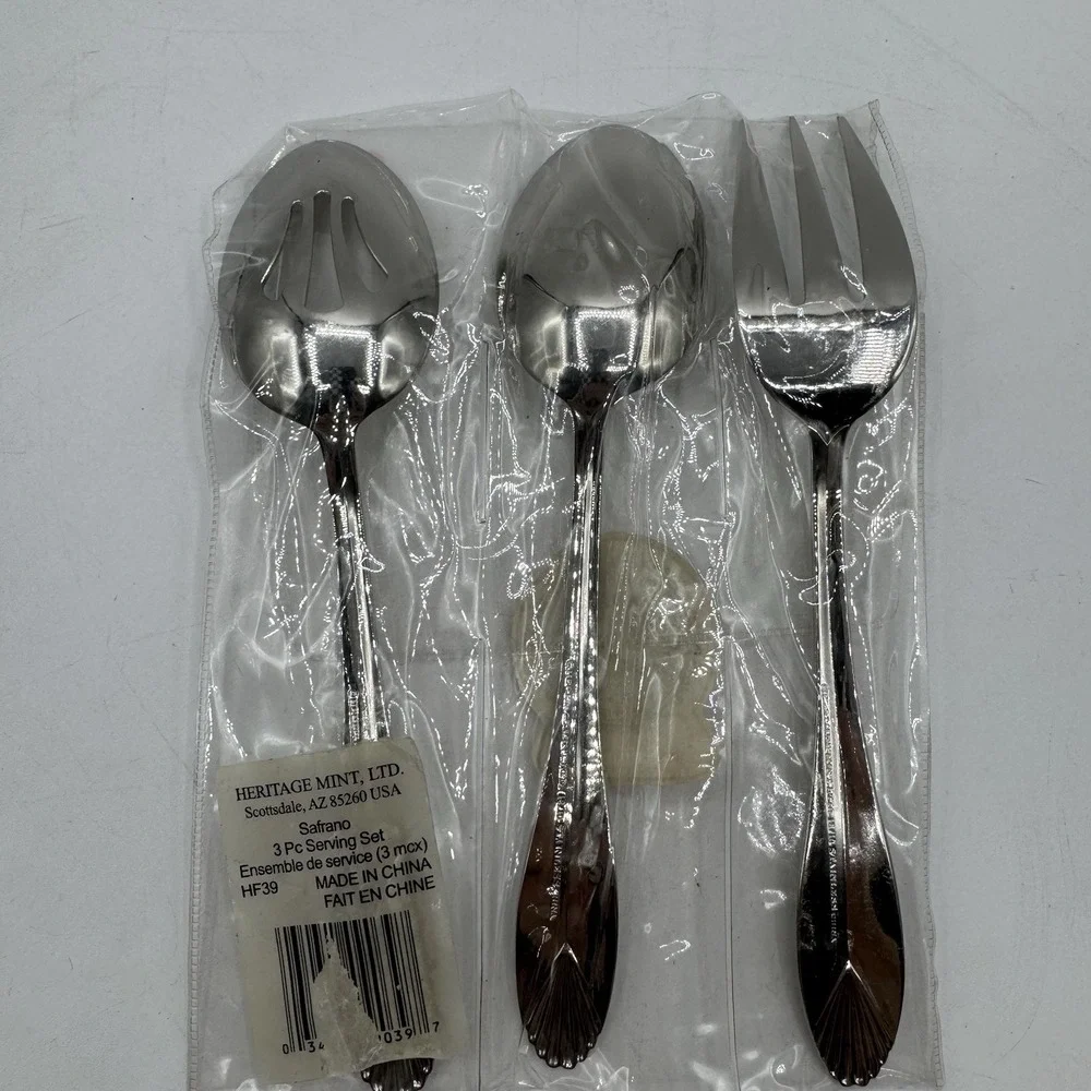 Heritage Mint Safrano GLOSSY 18/0 Stainless Serving Flatware Sets 11 Pieces